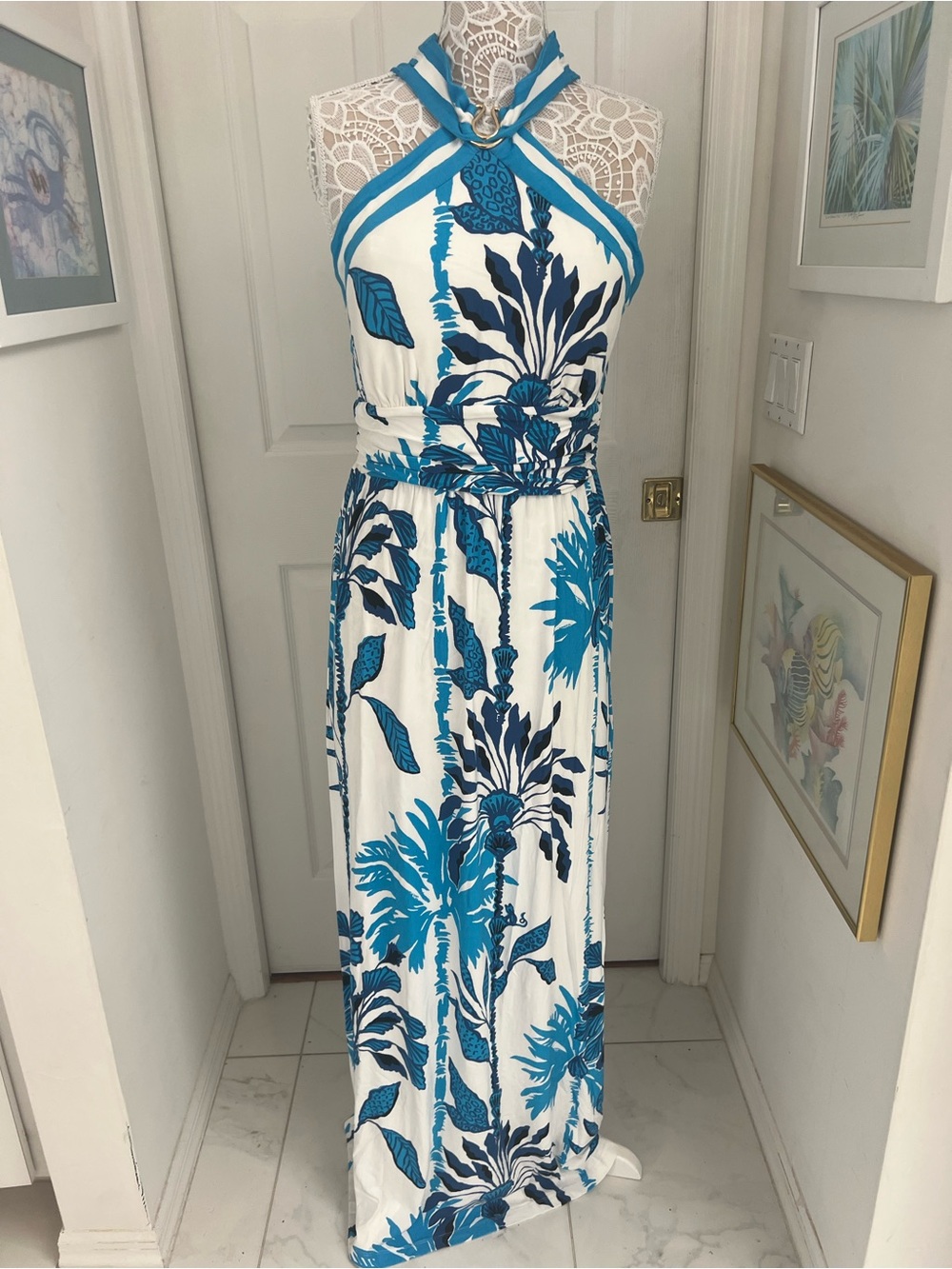 Lilly Pulitzer Blue & White Floral Halter Maxi Dress - Picture 6 of 7